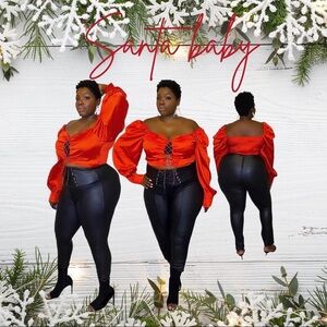 Satin Red Holiday lace up crop top plus size off shoulder